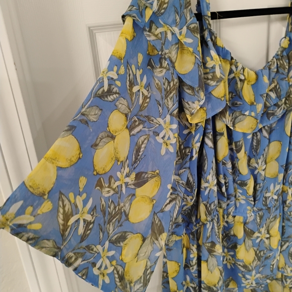 Floral Blue and Yellow Off-Shoulder Top - Picture 2 of 4